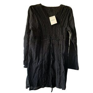 Raviya Swimsuit Cover Up Tunic Dress Black Size S Long Sleeve Crochet